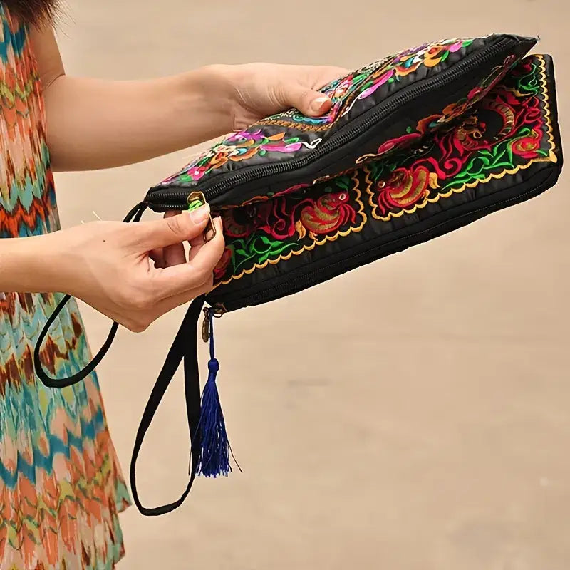 Women's Embroidered Zip Clutch - Large Coin Purse Phone Case: Any Design