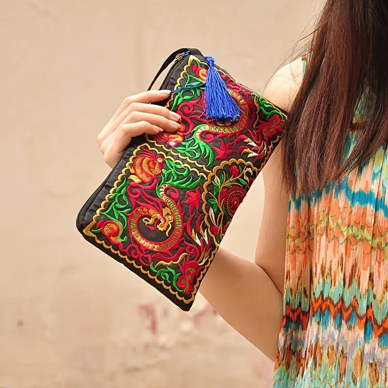 Women's Embroidered Zip Clutch - Large Coin Purse Phone Case: Any Design