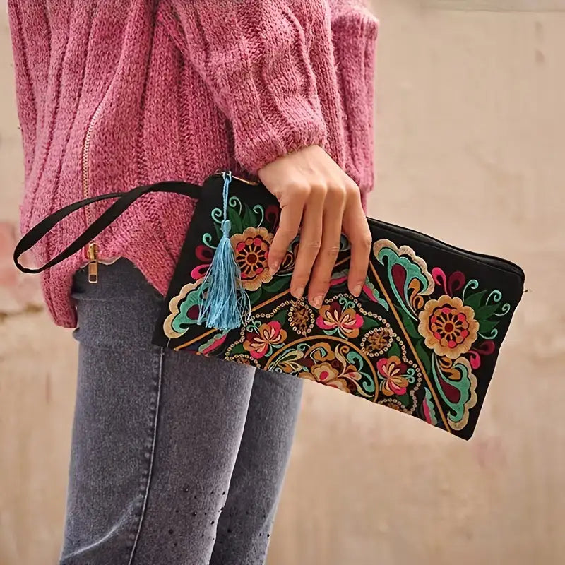 Women's Embroidered Zip Clutch - Large Coin Purse Phone Case: Any Design