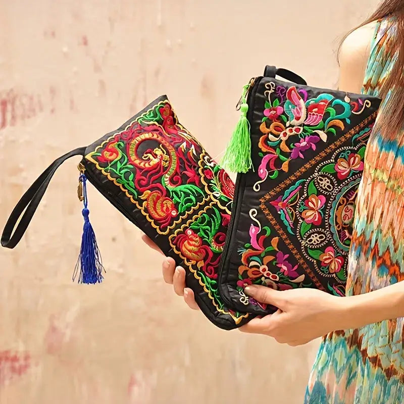 Women's Embroidered Zip Clutch - Large Coin Purse Phone Case: Any Design