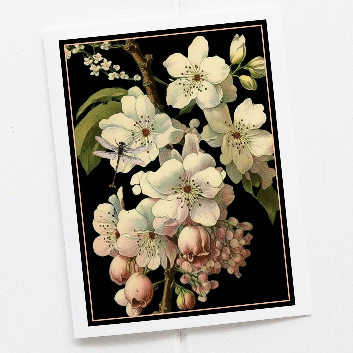 Card. Vintage Cherry Blossoms Greeting Card. Dramatic.