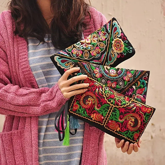 Women's Embroidered Zip Clutch - Large Coin Purse Phone Case: Any Design